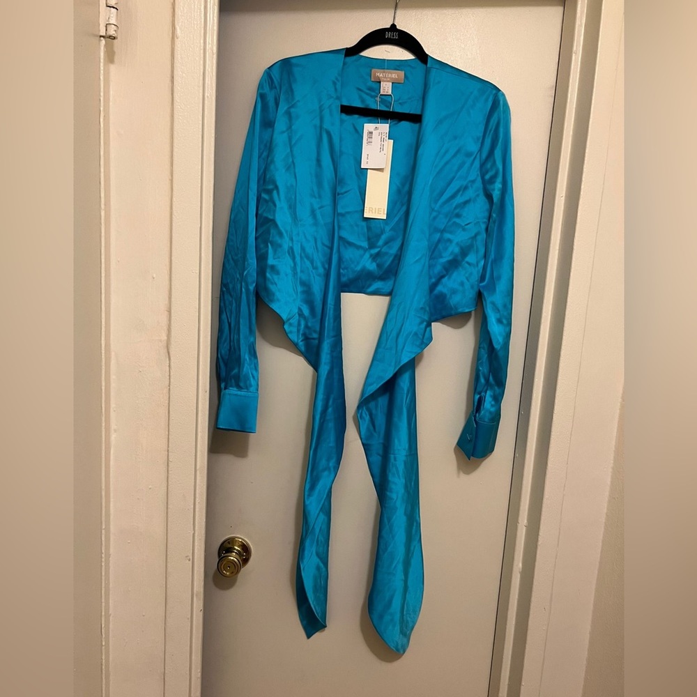 MATÉRIEL Tie-Waist Cropped Silk Blouse